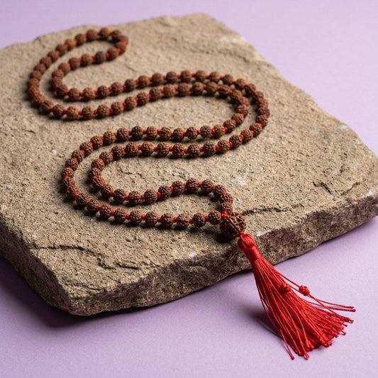 5 Mukhi Rudraksha Mala — studio product photo | Kubair