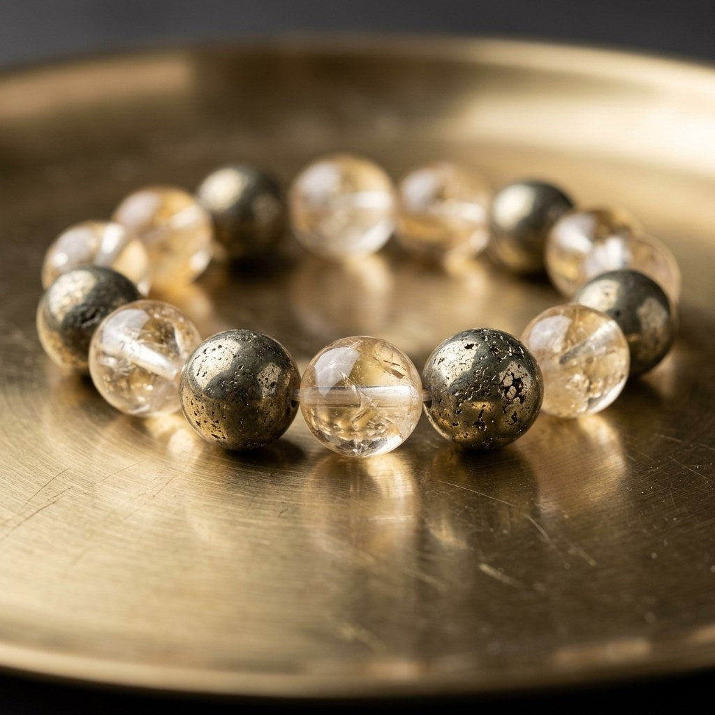 Dhan Yog Pyrite + Citrine Bracelet — close-up detail | Kubair