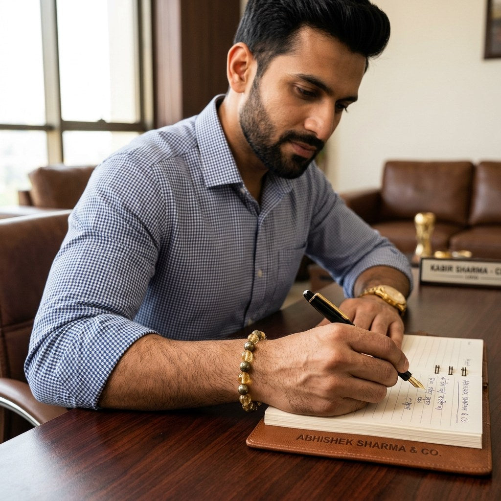 Dhan Yog Pyrite + Citrine Bracelet — lifestyle shot | Kubair