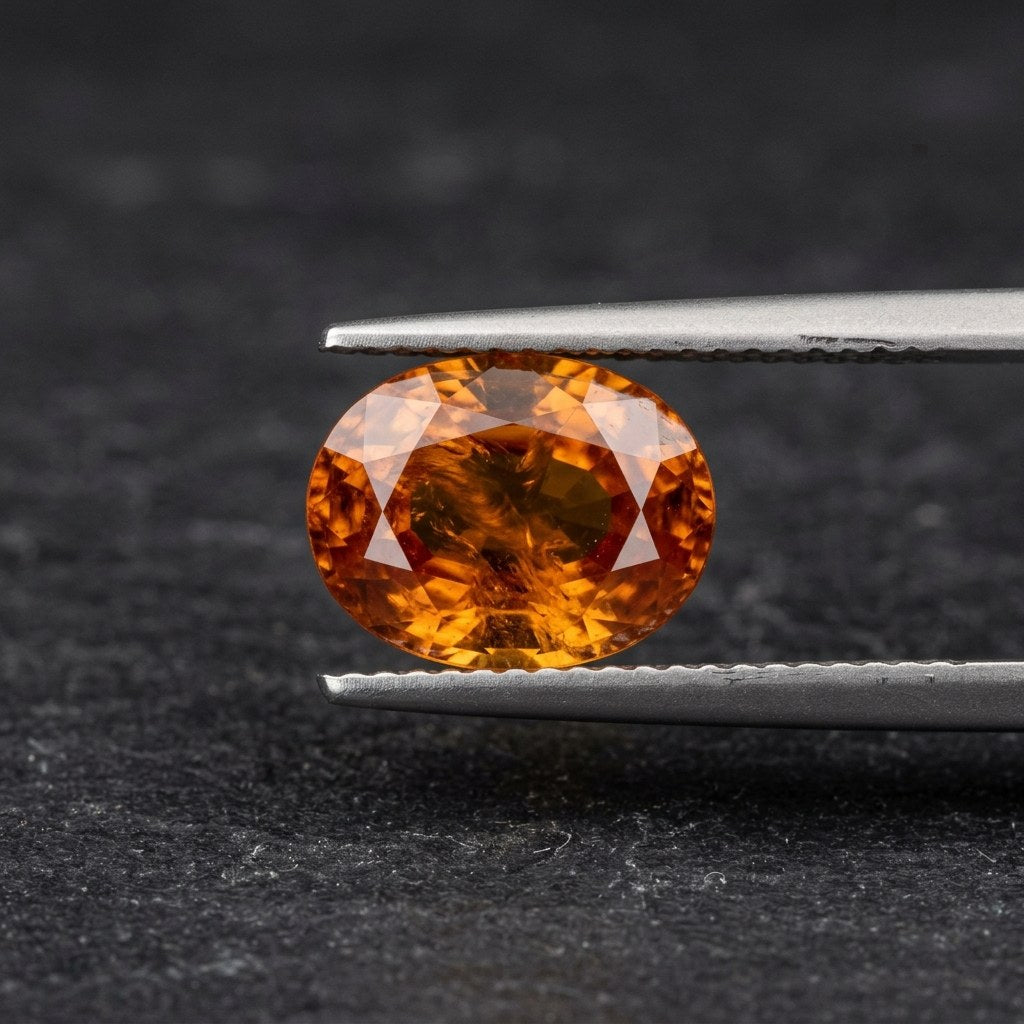 Gomed — Hessonite Garnet — certified loose stone, studio macro | Kubair