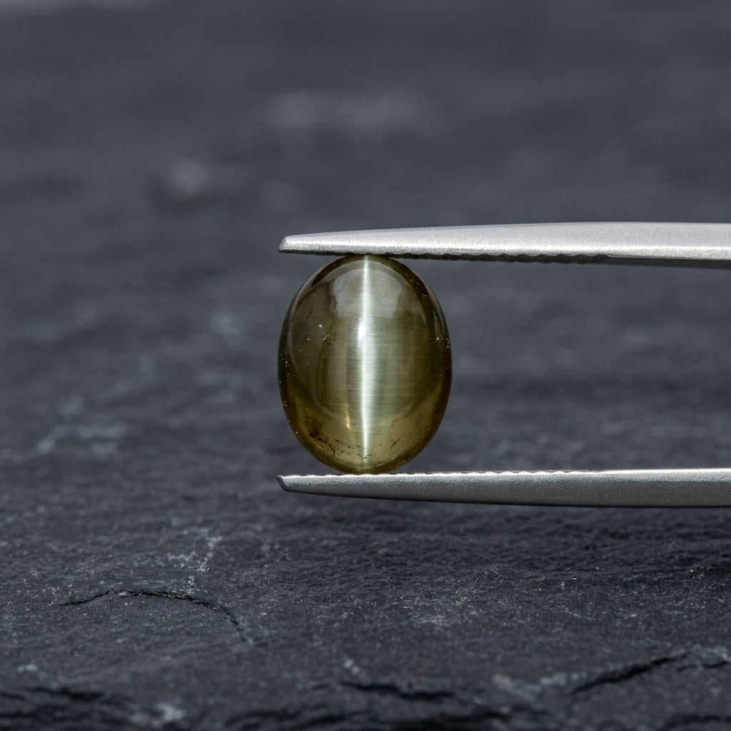 Lehsunia — Cat's Eye — certified loose stone, studio macro | Kubair