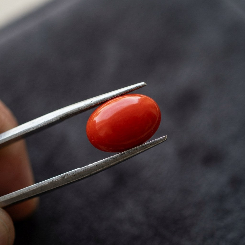 Moonga — Red Coral — certified loose stone, studio macro | Kubair