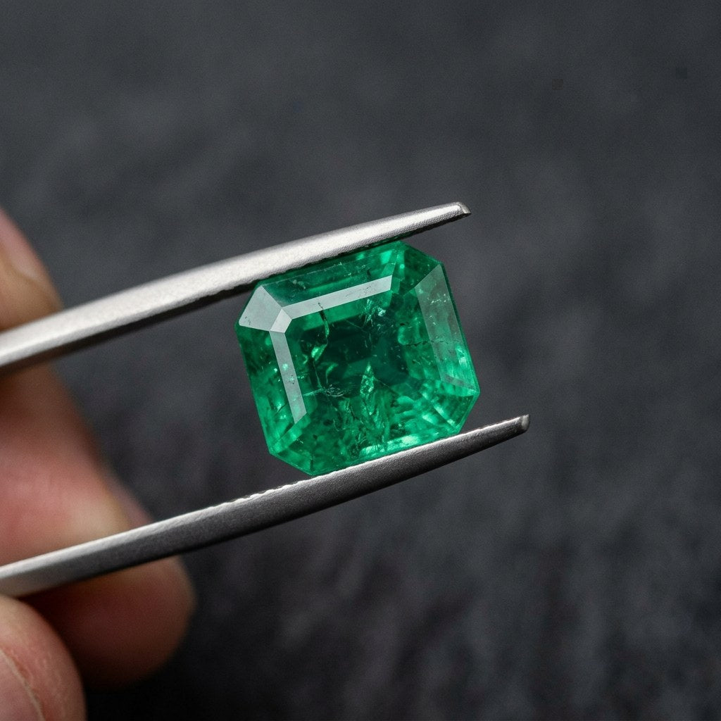 Panna — Emerald — certified loose stone, studio macro | Kubair