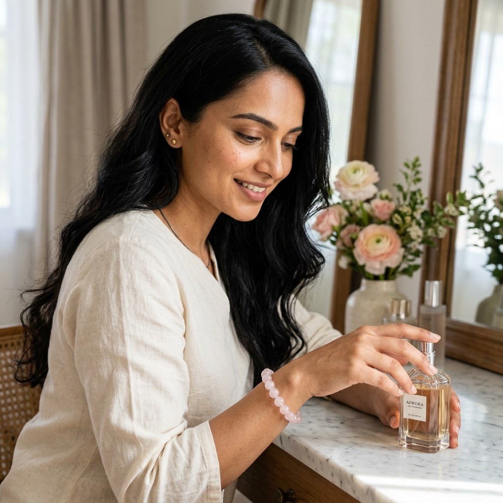 Rose Quartz Bracelet — lifestyle shot | Kubair